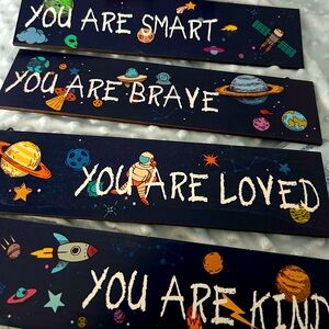 Fisher Price Galaxy swaddle and hat with matching wall signs